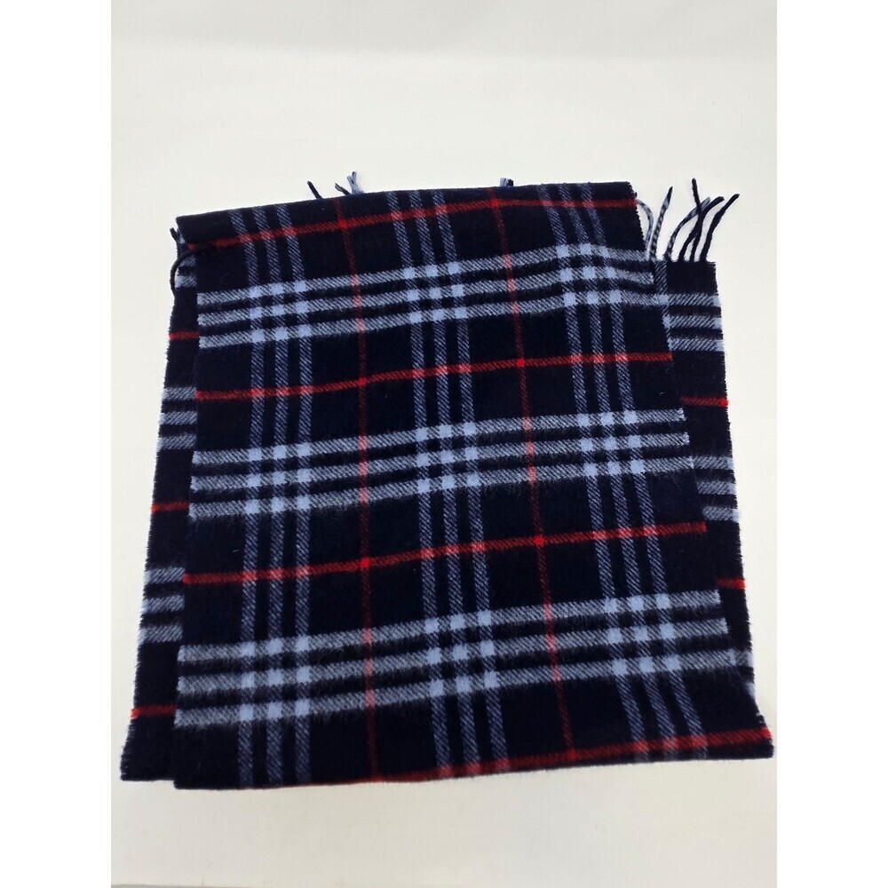 VINTAGE BURBERRYS OF LONDON AUTHENTIC BLUE RED PLAID LAMBSWOOL UNISEX OS 1990s - Picture 8 of 12